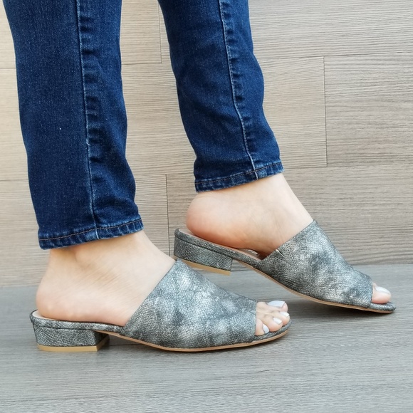 Shoes - Slip On Loafer Metallic Black Spring Sandal -BB